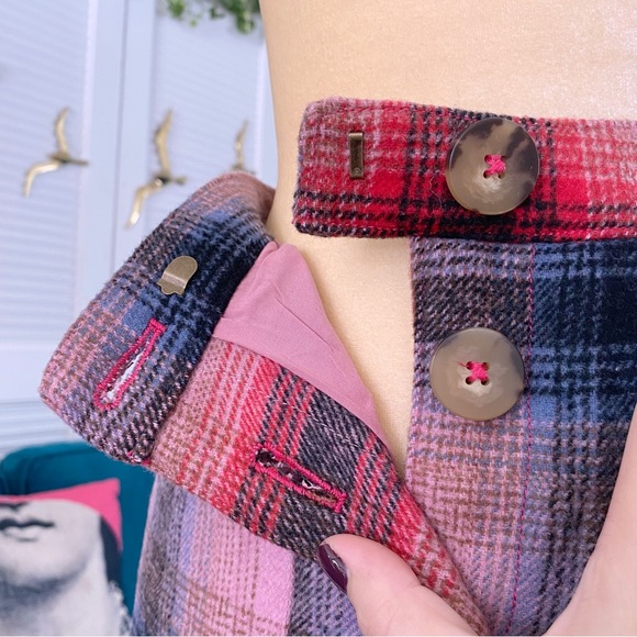 Anthropologie | Maeve Fringed Midi Skirt Plaid Pink Buttondown Christmas New 6 - Picture 11 of 15
